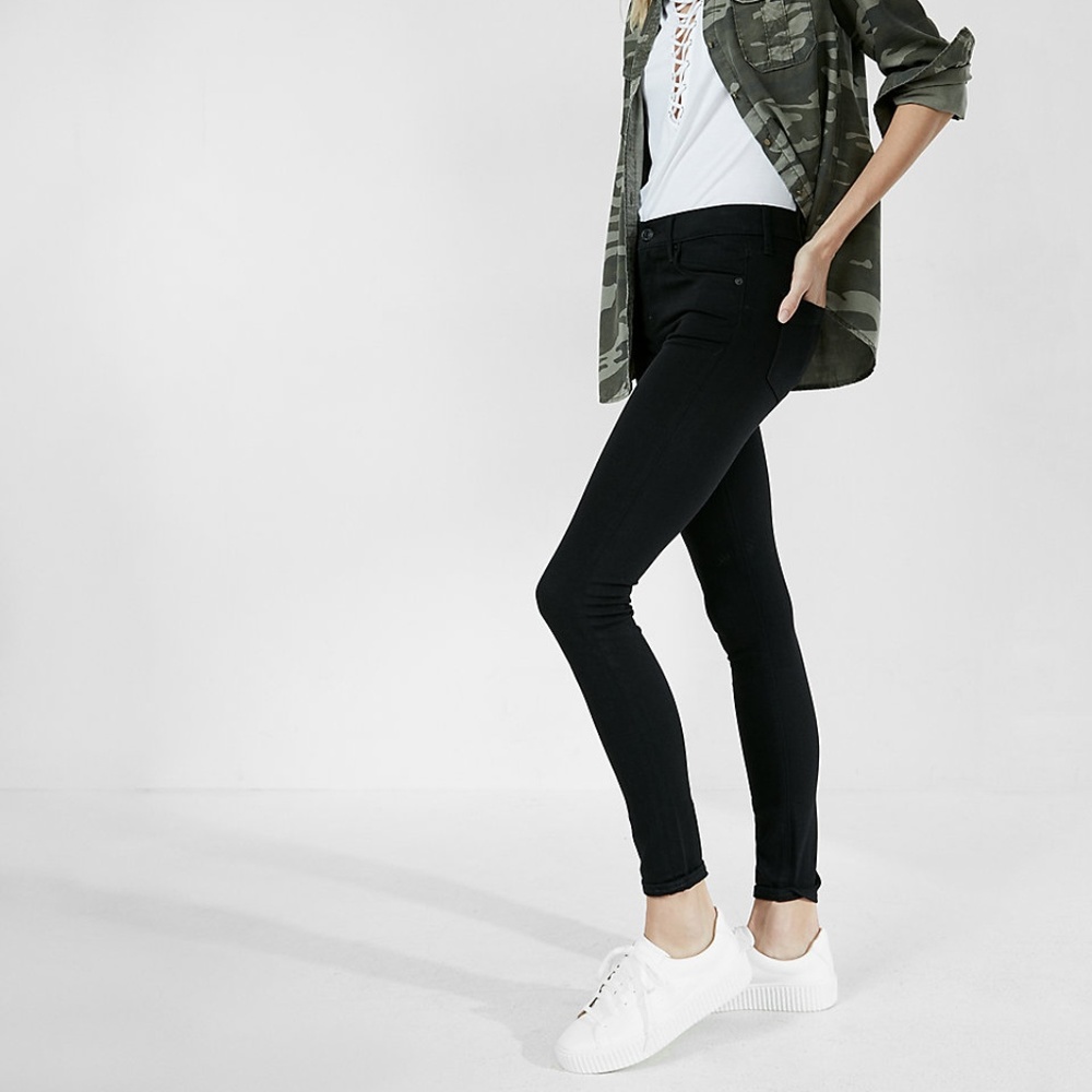 Express Black Mid Rise Jean Leggings - Picture 2 of 8